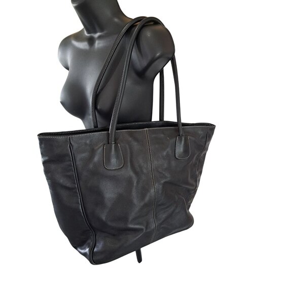 I Santi Genuine Leather Black Tote Shoulder Bag Italy Double Strap Luxury Soft - Picture 1 of 12